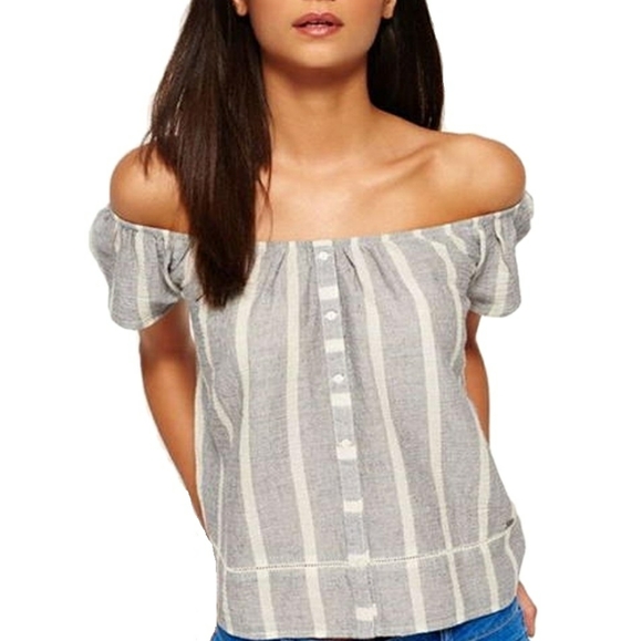 Superdry Tops - SUPERDRY Off Shoulder Striped Top in Size Small